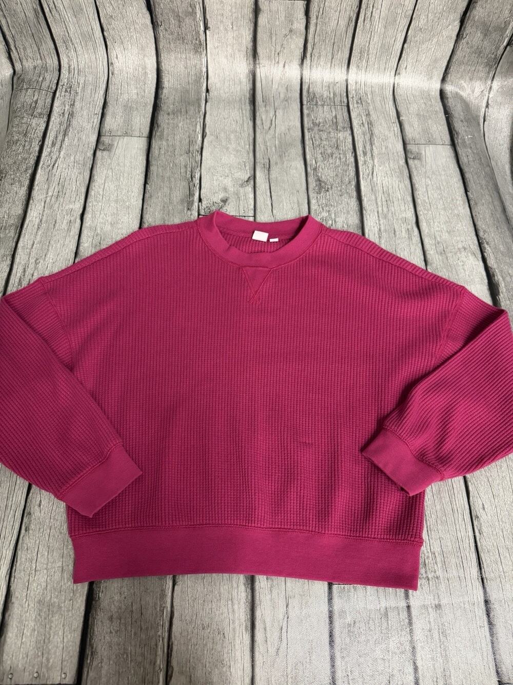 Women’s Gap Relaxed Waffle-Knit Crewneck T-Shirt Fuchsia Pink Sz Medium